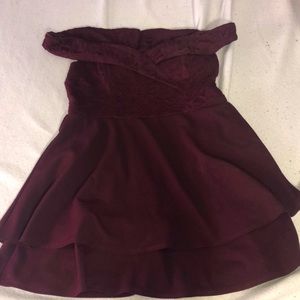 Off the shoulder deep red-purple homecoming dress